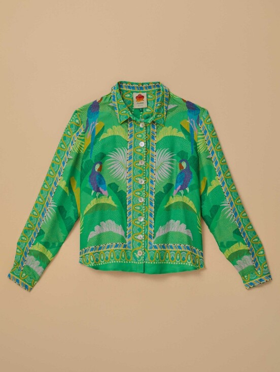 FARM Rio Tops - Farm Rio - Green Macaw Viscose Shirt - Size Women's US XS